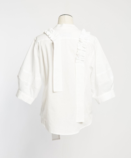 gomme（ゴム）の「60/-ローン　ギャザリルブラウス（シャツ/ブラウス・レディース・ブラック/ストライプ/ホワイト・MEDIUM）」の13枚目の写真