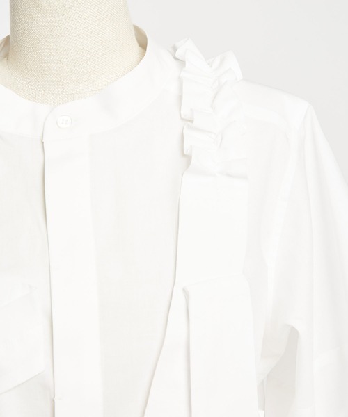 gomme（ゴム）の「60/-ローン　ギャザリルブラウス（シャツ/ブラウス・レディース・ブラック/ストライプ/ホワイト・MEDIUM）」の16枚目の写真