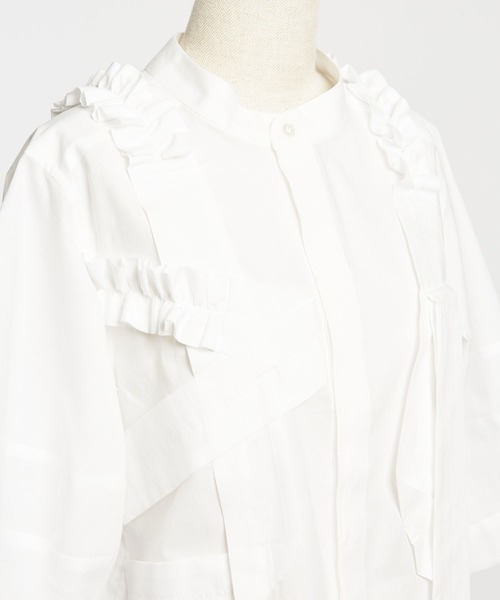 gomme（ゴム）の「60/-ローン　ギャザリルブラウス（シャツ/ブラウス・レディース・ブラック/ストライプ/ホワイト・MEDIUM）」の17枚目の写真