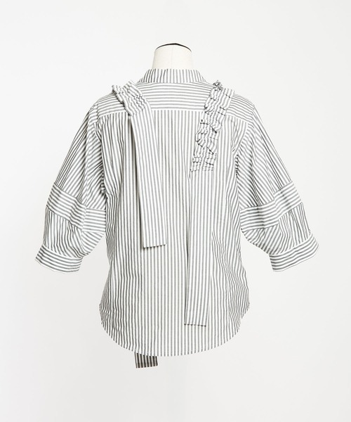 gomme（ゴム）の「60/-ローン　ギャザリルブラウス（シャツ/ブラウス・レディース・ブラック/ストライプ/ホワイト・MEDIUM）」の22枚目の写真