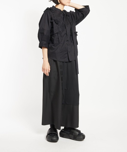 gomme（ゴム）の「60/-ローン　ギャザリルブラウス（シャツ/ブラウス・レディース・ブラック/ストライプ/ホワイト・MEDIUM）」の10枚目の写真