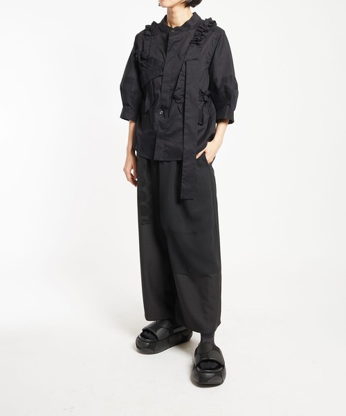 gomme（ゴム）の「60/-ローン　ギャザリルブラウス（シャツ/ブラウス・レディース・ブラック/ストライプ/ホワイト・MEDIUM）」の9枚目の写真