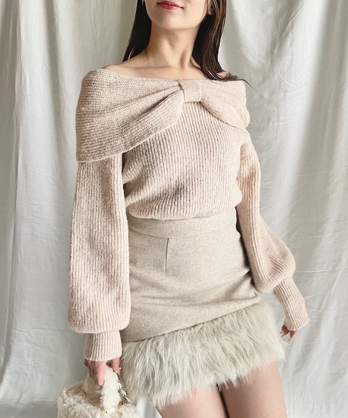 NOMAE（ノーマエ）の「リボンオフショルニットトップス（ニット