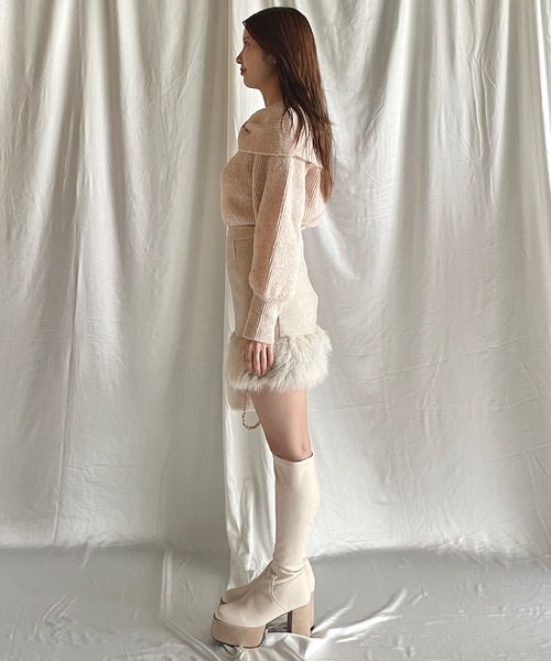 NOMAE（ノーマエ）の「リボンオフショルニットトップス（ニット/セーター・レディース・ダークグレー/ブラウン/ピンク/アイボリー/ブルー・FREE）」の18枚目の写真