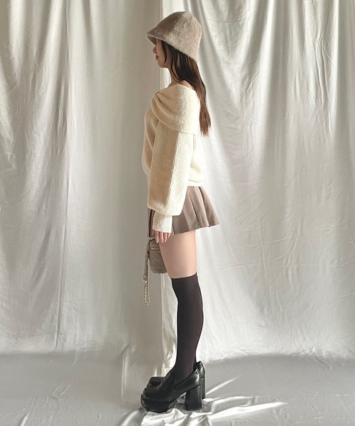 NOMAE（ノーマエ）の「リボンオフショルニットトップス（ニット/セーター・レディース・ダークグレー/ブラウン/ピンク/アイボリー/ブルー・FREE）」の11枚目の写真