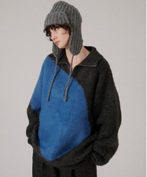 HALF-ZIP SHAGGY BICOLOR KNIT / ハーフジップシャギーバイカラーニット