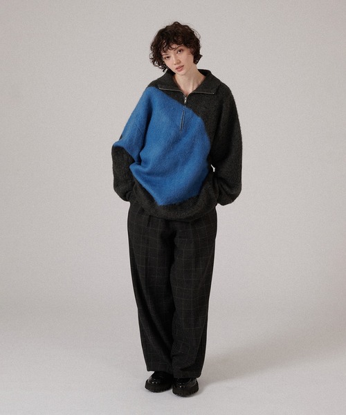 ONCILY（オンシェリー）の「HALF-ZIP SHAGGY BICOLOR KNIT / ハーフジップシャギーバイカラーニット（ニット/セーター・メンズ・ネイビー/グレー・MEDIUM/LARGE）」の11枚目の写真