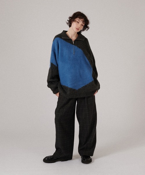 ONCILY（オンシェリー）の「HALF-ZIP SHAGGY BICOLOR KNIT / ハーフジップシャギーバイカラーニット（ニット/セーター・メンズ・ネイビー/グレー・MEDIUM/LARGE）」の12枚目の写真