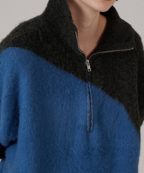 ONCILY（オンシェリー）の「HALF-ZIP SHAGGY BICOLOR KNIT