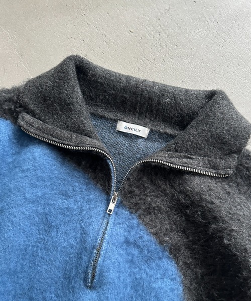 ONCILY（オンシェリー）の「HALF-ZIP SHAGGY BICOLOR KNIT / ハーフジップシャギーバイカラーニット（ニット/セーター・メンズ・ネイビー/グレー・MEDIUM/LARGE）」の19枚目の写真