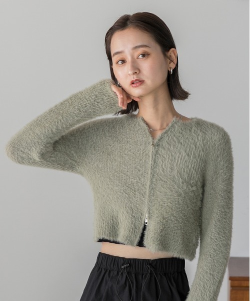 ad thie（アドティエ）の「シャギーニット ジップカーディガン（カーディガン/ボレロ・レディース・ブラック/アイボリー/グリーン・FREE）」の19枚目の写真