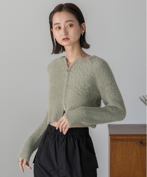 ad thie（アドティエ）の「シャギーニット ジップカーディガン（カーディガン/ボレロ・レディース・ブラック/アイボリー/グリーン・FREE）」の21枚目の写真