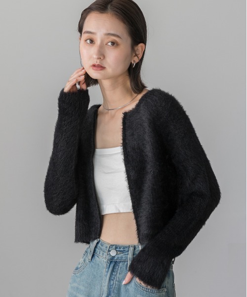ad thie（アドティエ）の「シャギーニット ジップカーディガン（カーディガン/ボレロ・レディース・ブラック/アイボリー/グリーン・FREE）」の9枚目の写真