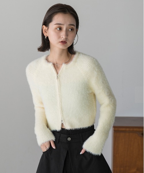ad thie（アドティエ）の「シャギーニット ジップカーディガン（カーディガン/ボレロ・レディース・ブラック/アイボリー/グリーン・FREE）」の13枚目の写真