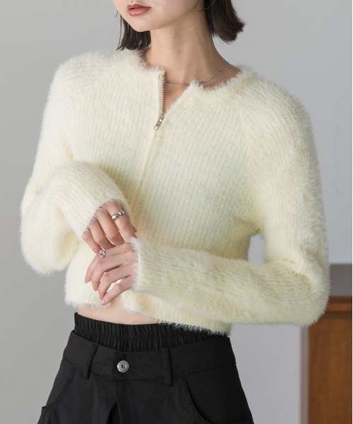 ad thie（アドティエ）の「シャギーニット ジップカーディガン（カーディガン/ボレロ・レディース・ブラック/アイボリー/グリーン・FREE）」の14枚目の写真