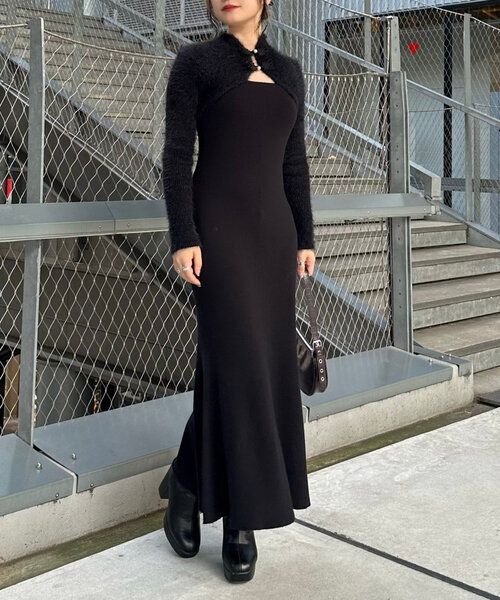 Mavie..7(メヴィセットゥ)の「【Mavie..7】チャイナドッキングニットワンピース(ワンピース・レディース・ブラック・FREE)」の8枚目の写真