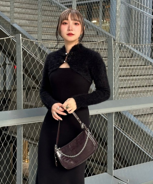 Mavie..7(メヴィセットゥ)の「【Mavie..7】チャイナドッキングニットワンピース(ワンピース・レディース・ブラック・FREE)」の2枚目の写真