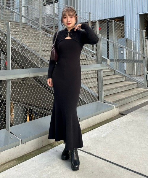 Mavie..7(メヴィセットゥ)の「【Mavie..7】チャイナドッキングニットワンピース(ワンピース・レディース・ブラック・FREE)」の5枚目の写真