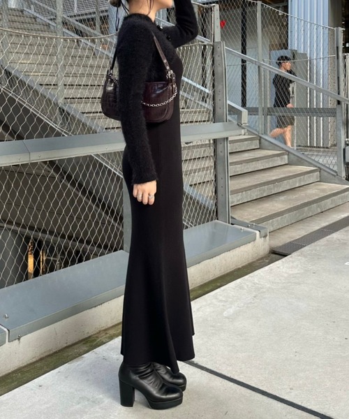 Mavie..7(メヴィセットゥ)の「【Mavie..7】チャイナドッキングニットワンピース(ワンピース・レディース・ブラック・FREE)」の6枚目の写真