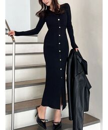 RESEXXY | ゴールドボタンタイトニットワンピース(ワンピース)