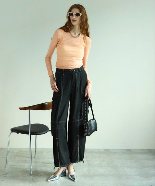 Zip Design Satin Cargo Pants/ジップサテンカーゴパンツ