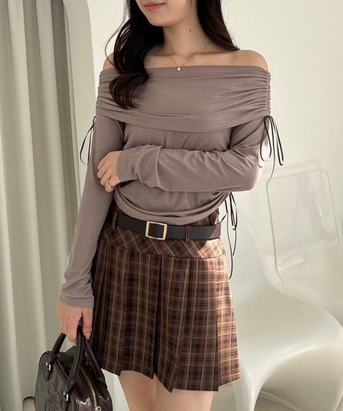 one after another NICE CLAUP(ワンアフターアナザーナイスクラップ)の「ドロストリボンオフショルトップス(Tシャツ/カットソー・レディース・モカ/ピンク/アイボリー・FREE)」の9枚目の写真