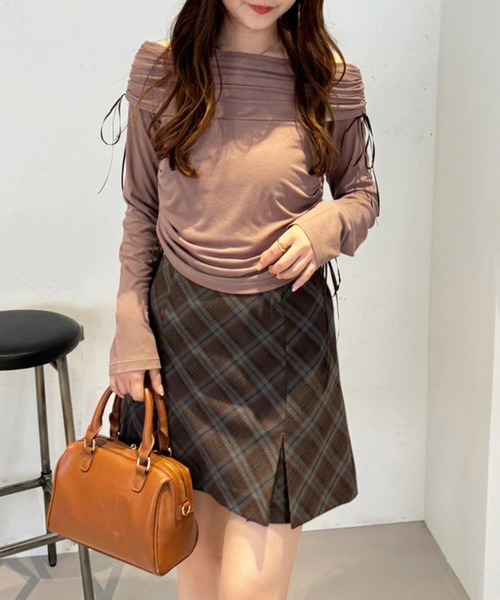 one after another NICE CLAUP(ワンアフターアナザーナイスクラップ)の「ドロストリボンオフショルトップス(Tシャツ/カットソー・レディース・モカ/ピンク/アイボリー・FREE)」の14枚目の写真