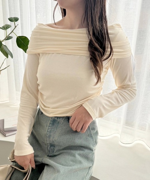 one after another NICE CLAUP(ワンアフターアナザーナイスクラップ)の「ドロストリボンオフショルトップス(Tシャツ/カットソー・レディース・モカ/ピンク/アイボリー・FREE)」の16枚目の写真
