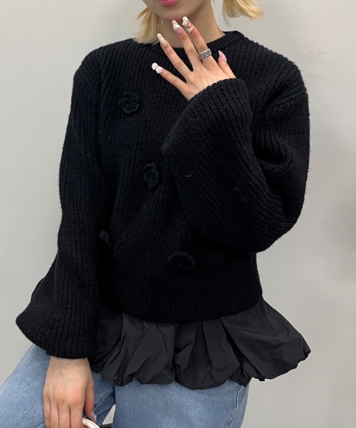 Birthday room(バースデイルーム)の「バラモチーフニット / rose motif knit(ニット/セーター・レディース・ブラック/アイボリー・FREE)」の6枚目の写真