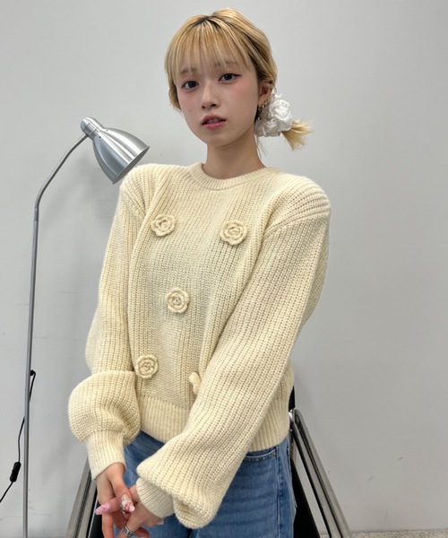 Birthday room(バースデイルーム)の「バラモチーフニット / rose motif knit(ニット/セーター・レディース・ブラック/アイボリー・FREE)」の16枚目の写真