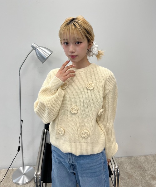 Birthday room(バースデイルーム)の「バラモチーフニット / rose motif knit(ニット/セーター・レディース・ブラック/アイボリー・FREE)」の14枚目の写真