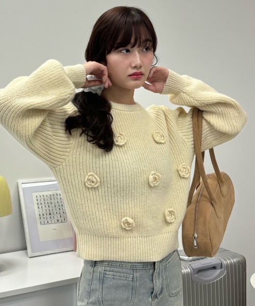 Birthday room(バースデイルーム)の「バラモチーフニット / rose motif knit(ニット/セーター・レディース・ブラック/アイボリー・FREE)」の20枚目の写真