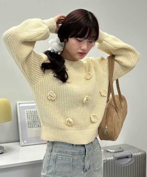 Birthday room(バースデイルーム)の「バラモチーフニット / rose motif knit(ニット/セーター・レディース・ブラック/アイボリー・FREE)」の21枚目の写真