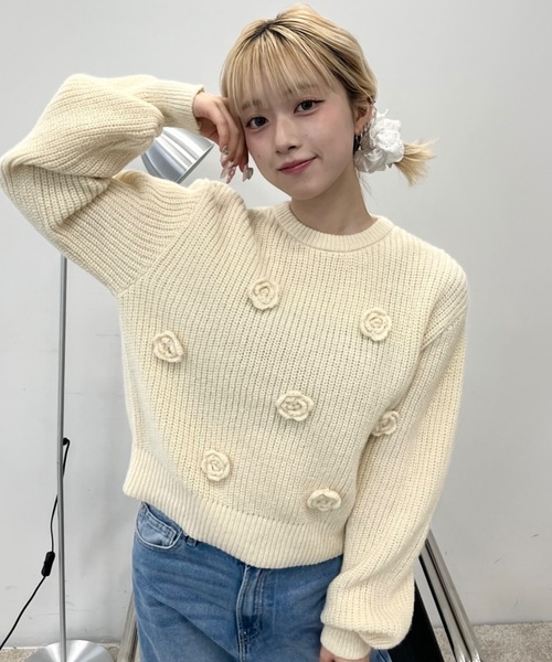 Birthday room(バースデイルーム)の「バラモチーフニット / rose motif knit(ニット/セーター・レディース・ブラック/アイボリー・FREE)」の17枚目の写真