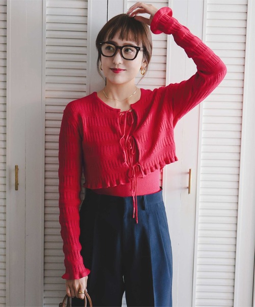 titivate（ティティベイト）の「リボンデザインカーディガン/ノースリーブニットセット（カーディガン/ボレロ・レディース・レッド/ネイビー/ベージュ/オフホワイト・L/M）」の4枚目の写真