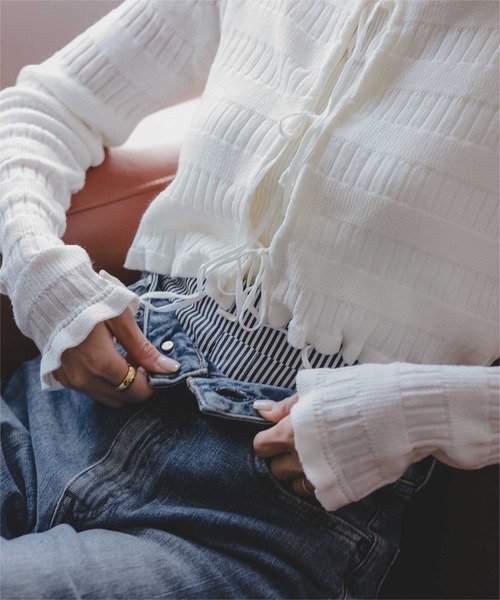 titivate（ティティベイト）の「リボンデザインカーディガン/ノースリーブニットセット（カーディガン/ボレロ・レディース・レッド/ネイビー/ベージュ/オフホワイト・L/M）」の5枚目の写真