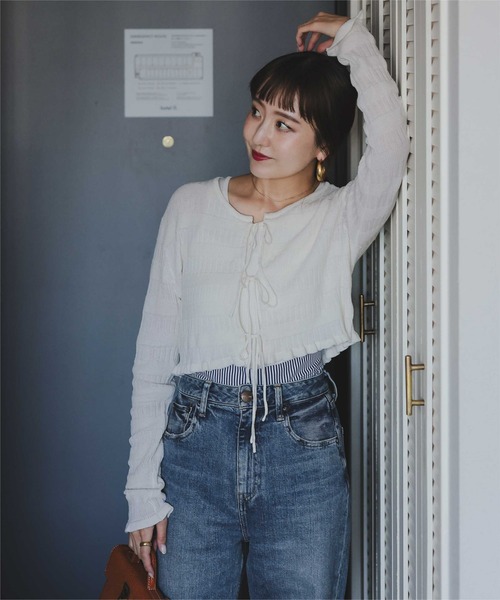 titivate（ティティベイト）の「リボンデザインカーディガン/ノースリーブニットセット（カーディガン/ボレロ・レディース・レッド/ネイビー/ベージュ/オフホワイト・L/M）」の6枚目の写真