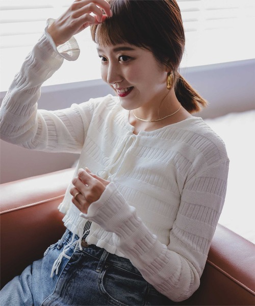 titivate（ティティベイト）の「リボンデザインカーディガン/ノースリーブニットセット（カーディガン/ボレロ・レディース・レッド/ネイビー/ベージュ/オフホワイト・L/M）」の8枚目の写真