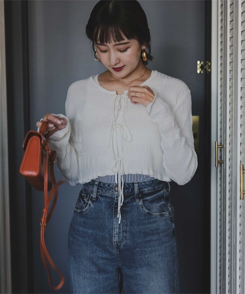 titivate（ティティベイト）の「リボンデザインカーディガン/ノースリーブニットセット（カーディガン/ボレロ・レディース・レッド/ネイビー/ベージュ/オフホワイト・L/M）」の10枚目の写真