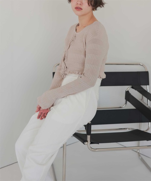 titivate（ティティベイト）の「リボンデザインカーディガン/ノースリーブニットセット（カーディガン/ボレロ・レディース・レッド/ネイビー/ベージュ/オフホワイト・L/M）」の12枚目の写真