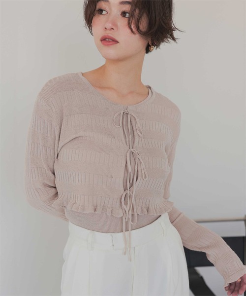 titivate（ティティベイト）の「リボンデザインカーディガン/ノースリーブニットセット（カーディガン/ボレロ・レディース・レッド/ネイビー/ベージュ/オフホワイト・L/M）」の14枚目の写真