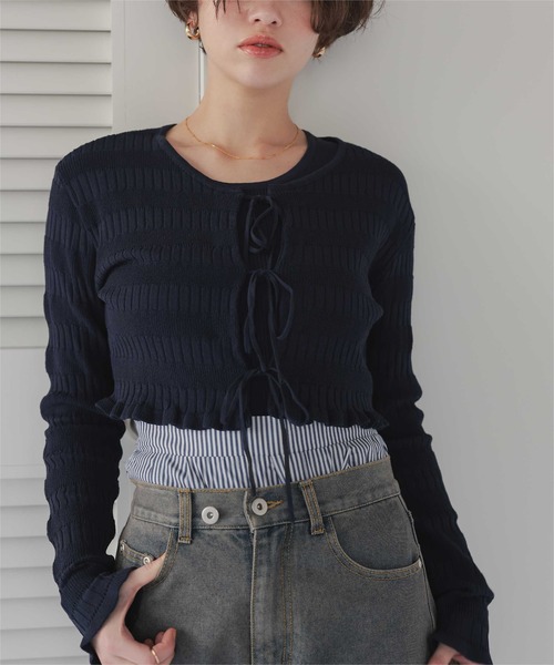 titivate（ティティベイト）の「リボンデザインカーディガン/ノースリーブニットセット（カーディガン/ボレロ・レディース・レッド/ネイビー/ベージュ/オフホワイト・L/M）」の17枚目の写真