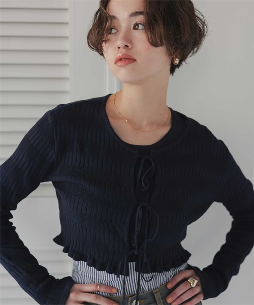 titivate（ティティベイト）の「リボンデザインカーディガン/ノースリーブニットセット（カーディガン/ボレロ・レディース・レッド/ネイビー/ベージュ/オフホワイト・L/M）」の19枚目の写真