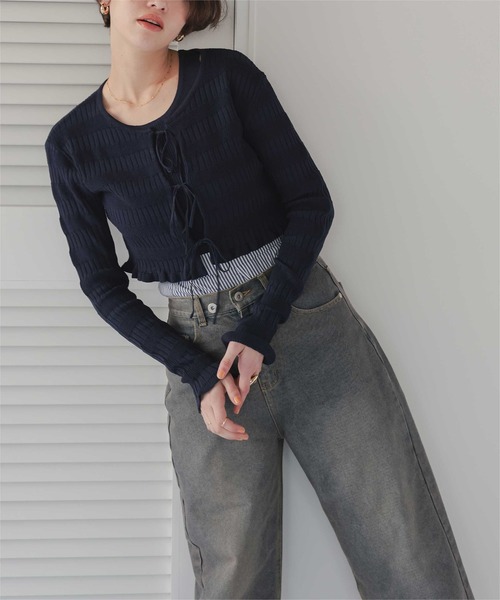 titivate（ティティベイト）の「リボンデザインカーディガン/ノースリーブニットセット（カーディガン/ボレロ・レディース・レッド/ネイビー/ベージュ/オフホワイト・L/M）」の20枚目の写真