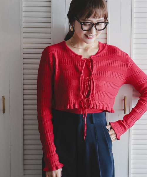 titivate（ティティベイト）の「リボンデザインカーディガン/ノースリーブニットセット（カーディガン/ボレロ・レディース・レッド/ネイビー/ベージュ/オフホワイト・L/M）」の22枚目の写真