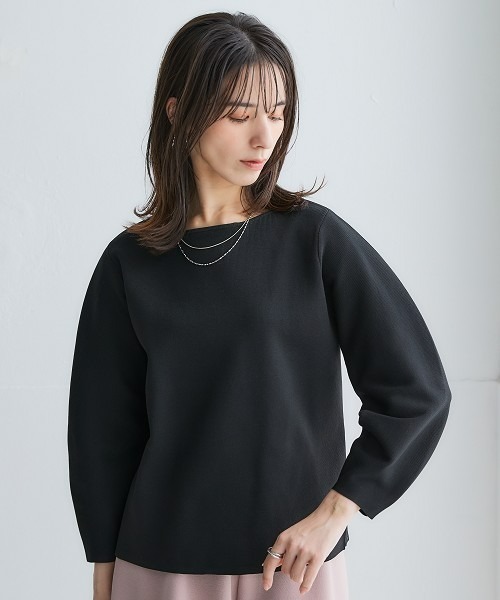 nissen(ニッセン)の「ふっくらかるいフォルムニットボートネッククロップド丈七分袖トップス(ハンガー干し可能)<大きいサイズ有>(ニット/セーター・レディース・グレイッシュブルー/ブラック/モカ/ベージュ系・3L/LL/L/M/S)」の14枚目の写真