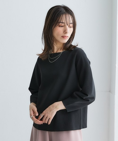 nissen(ニッセン)の「ふっくらかるいフォルムニットボートネッククロップド丈七分袖トップス(ハンガー干し可能)<大きいサイズ有>(ニット/セーター・レディース・グレイッシュブルー/ブラック/モカ/ベージュ系・3L/LL/L/M/S)」の15枚目の写真