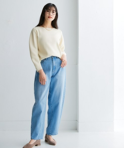 nissen(ニッセン)の「ふっくらかるいフォルムニットボートネッククロップド丈七分袖トップス(ハンガー干し可能)<大きいサイズ有>(ニット/セーター・レディース・グレイッシュブルー/ブラック/モカ/ベージュ系・3L/LL/L/M/S)」の9枚目の写真