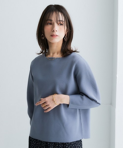 nissen(ニッセン)の「ふっくらかるいフォルムニットボートネッククロップド丈七分袖トップス(ハンガー干し可能)<大きいサイズ有>(ニット/セーター・レディース・グレイッシュブルー/ブラック/モカ/ベージュ系・3L/LL/L/M/S)」の12枚目の写真