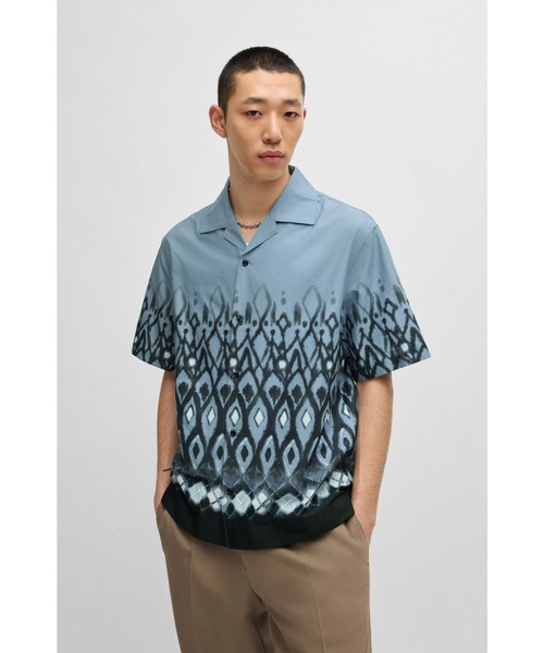 HUGO(ヒューゴ)の「オーバーサイズフィット コットンシャツ ハンドペイントプリント(シャツ/ブラウス・メンズ・ブルー・M/S/XS/L/XL)」の1枚目の写真